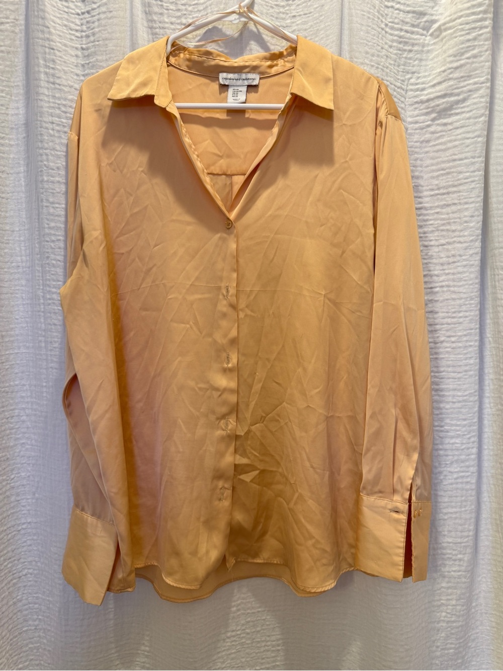 cupcakes and cashmere Yellow Satin Button Down Long Sleeve Blouse